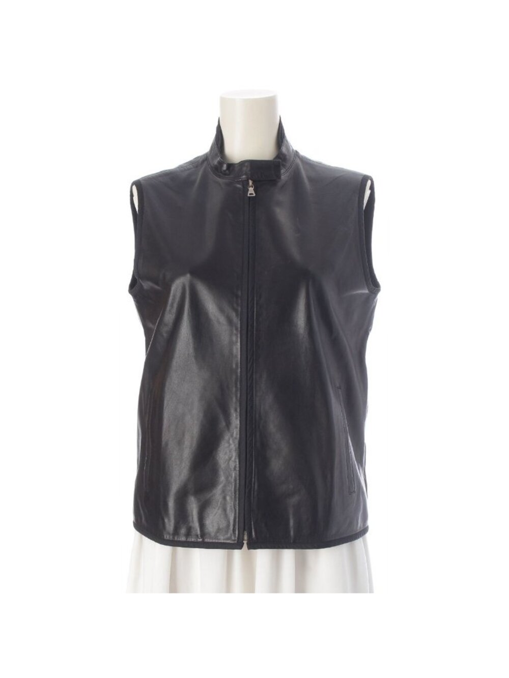 Prada Leather Nylon Trim Zip Up Vest Top Black 42